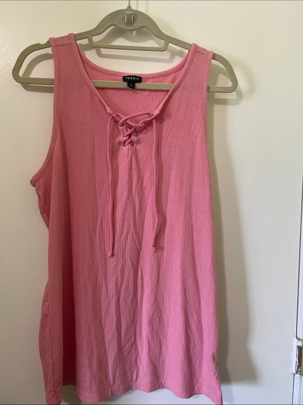 Torrid Pink Ribbed Lace-Up Sleeveless Tank size 2